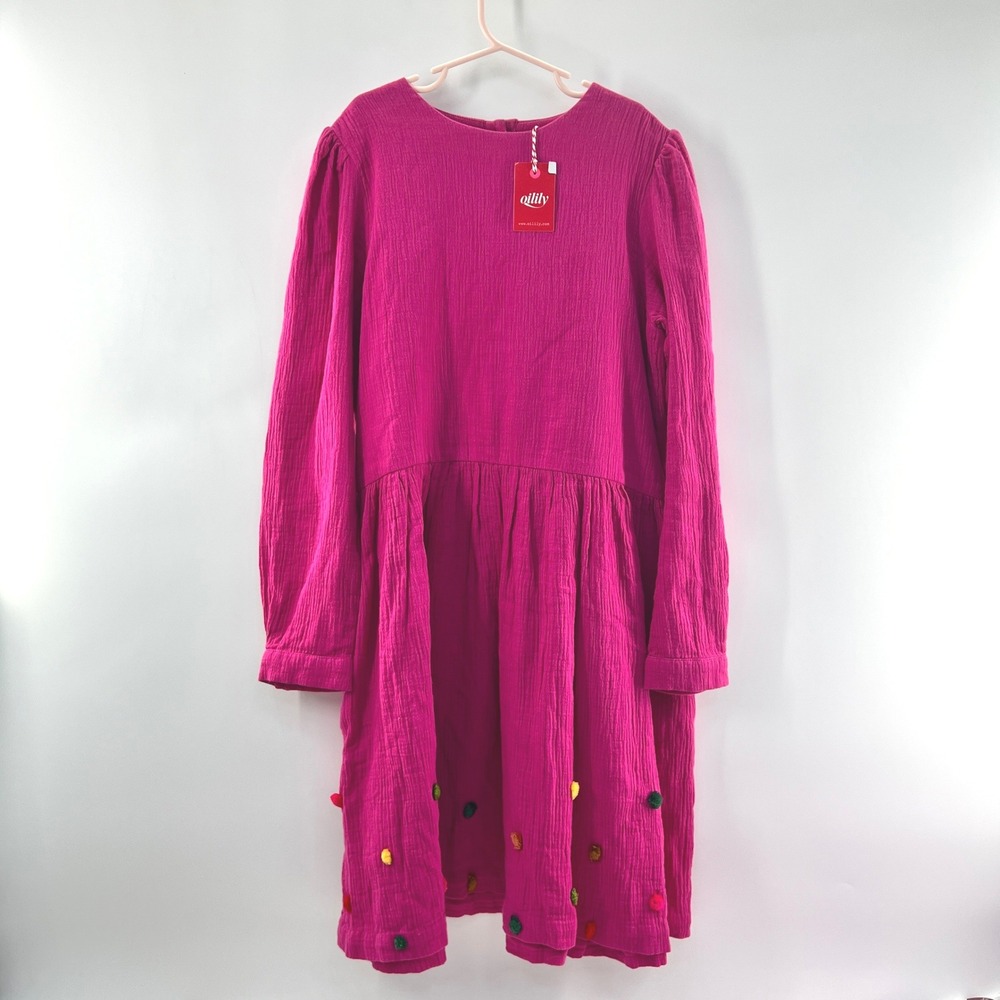 Oilily Waffle Cloth Dress Kids 12Y Pink Pom-Pom Cotton Boho